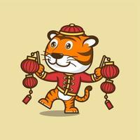 mignonne dessin animé tigre dans chinois Nouveau année vecteur