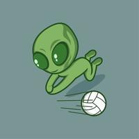 mignonne dessin animé extraterrestre en jouant volley-ball vecteur