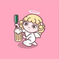 mignonne dessin animé ange avec Bière vecteur