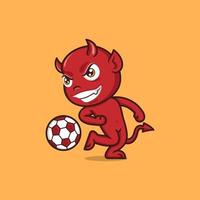 mignonne dessin animé diable en jouant Football vecteur