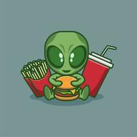 mignonne dessin animé extraterrestre avec Burger vecteur