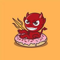 mignonne dessin animé diable avec Donut vecteur