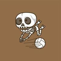 mignonne dessin animé crâne en jouant volley-ball vecteur