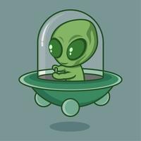 mignonne dessin animé extraterrestre avec OVNI vecteur