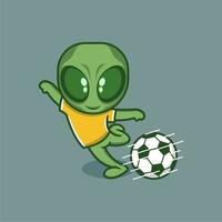 mignonne dessin animé extraterrestre en jouant Football vecteur