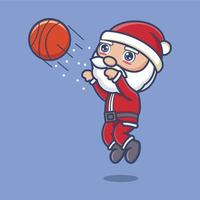 mignonne dessin animé Père Noël claus en jouant basketball vecteur