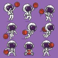 mignonne dessin animé astronaute basketball sport vecteur