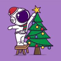 mignonne dessin animé astronaute sur Noël vecteur