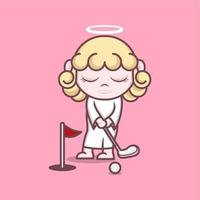 mignonne dessin animé ange en jouant le golf vecteur