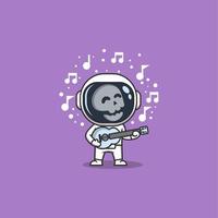 mignonne dessin animé crâne astronaute en jouant guitare vecteur