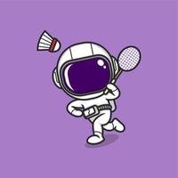 mignonne dessin animé astronaute en jouant badminton vecteur