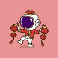 mignonne dessin animé astronaute dans chinois Nouveau année vecteur