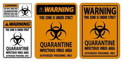 Ensemble de signes de zone de virus infectieux de quarantaine d'avertissement vecteur