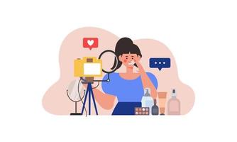 beauté blogueur enregistrement maquillage Didacticiel vidéo pour sa vlog illustration vecteur