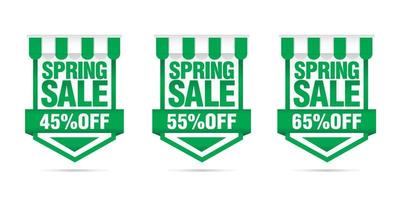 achats vente. ensemble de printemps vente vert badges 45, 55, 65 de vecteur