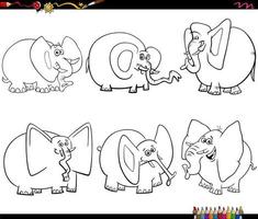 marrant dessin animé éléphants animaux ensemble coloration page vecteur