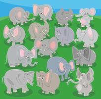 content dessin animé éléphants sauvage animaux personnages groupe vecteur