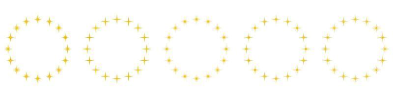 cadre de prix rond moderne avec pictogramme d'étoiles dorées. étoiles dorées dans le jeu d'icônes de silhouette en forme de cercle. icône d'ornement décor circulaire sur fond blanc. illustration vectorielle isolée. vecteur