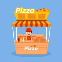 Vendeur vendre rue de stand de pizza vecteur