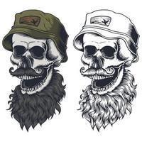 crâne avec barbe moustache portant illustration vectorielle de chapeau vecteur