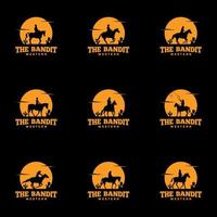 ensemble de silhouette de cheval de cow-boy au logo de nuit vecteur