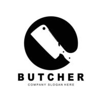 création de logo de boucher, modèle vectoriel d'outil de coupe de couteau, conception d'illustration de marque de produit pour boucherie, ferme, boucherie
