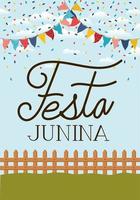 festa junina avec clôture et guirlandes vecteur