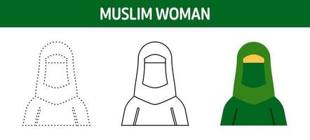 musulman femme tracé et coloration feuille de travail pour des gamins vecteur