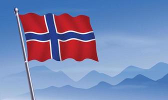 Norvège, drapeau avec Contexte de montagnes et ciel vecteur