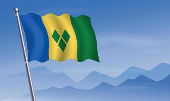 st. Vincent grenadines drapeau avec Contexte de montagnes et ciel vecteur