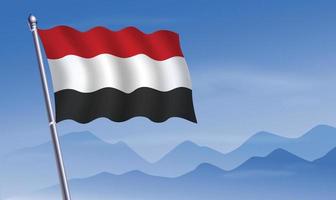Yémen drapeau avec Contexte de montagnes et ciel vecteur