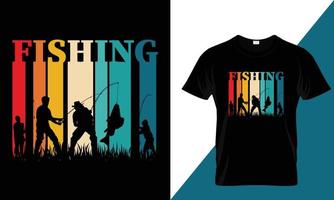 impressionnant pêche T-shirt conception, avec pêcheur silhouette vecteur