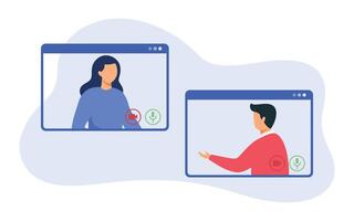 vidéo appel conférence vecteur illustration concept. vidéo appel conférence, travail de maison, social distanciation, affaires discussion, et emploi entretien. isolé dans le Contexte.