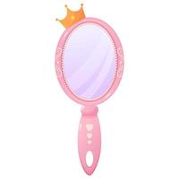 mignonne rose Princesse main miroir avec couronne. antique accessoire. dessin animé bébé reine décor. vecteur illustration.