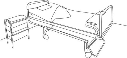 Célibataire un ligne dessin hôpital pièce intérieur avec lit et clinique équipement. un vide hôpital pièce concept. continu ligne dessiner conception graphique vecteur illustration.