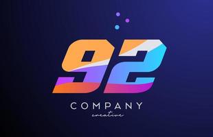 coloré nombre 92 logo icône avec points. Jaune bleu rose modèle conception pour une entreprise et affaires vecteur