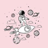 dessin d & # 39; astronaute avec conception de fusées et de planètes vecteur