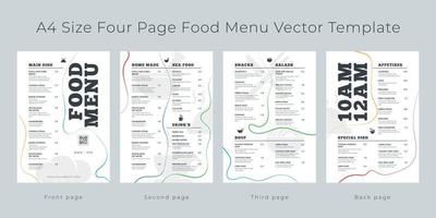 restaurant café menu, modèle conception. a4 taille, quatre page nourriture menu vecteur modèle.