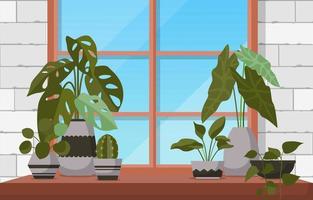 illustration de maison de fenêtre de plante décorative verte vecteur