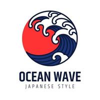 l'eau vague vecteur Japonais style logo conception modèle.