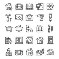 ensemble d'icônes de maison et de rénovation avec style d'art en ligne. vecteur