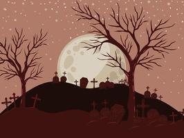 fond d'halloween avec scène de cimetière la nuit vecteur