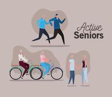 couples de personnes âgées actifs faisant des activités vecteur