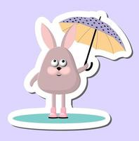 lapin avec un parapluie. mignonne lapin autocollant. vecteur illustration de une lapin.