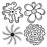 esquisser des fleurs de contour de doodle. dessin dessiné à la main de bourgeons de plantes pendant la floraison. silhouettes de pétales. vecteur isolé.