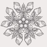 cercle printemps et été griffonnage ornement. main tiré mandala art avec fleurs et feuilles noir et blanc contour. vecteur