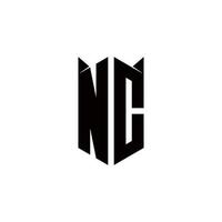 NC logo monogramme avec bouclier forme dessins modèle vecteur