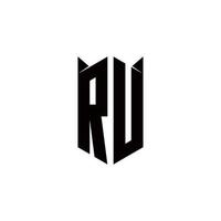 ru logo monogramme avec bouclier forme dessins modèle vecteur