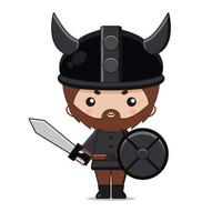 conception de personnage de mascotte viking mignon avec épée et bouclier vecteur