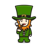 mignon, lutin, saint patrick jour, caractère, pipe, fumer, dessin animé, vecteur, icône, illustration vecteur